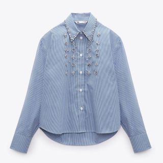 ザラ(ZARA)のZARA ラインストーン ポプリンシャツ XS(シャツ/ブラウス(長袖/七分))