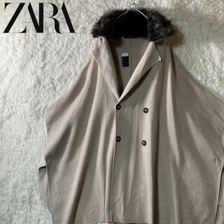 ザラ(ZARA)の極美品 ZARA ザラニット ファー 襟 ポンチョコート ベージュ S ケープ(ポンチョ)