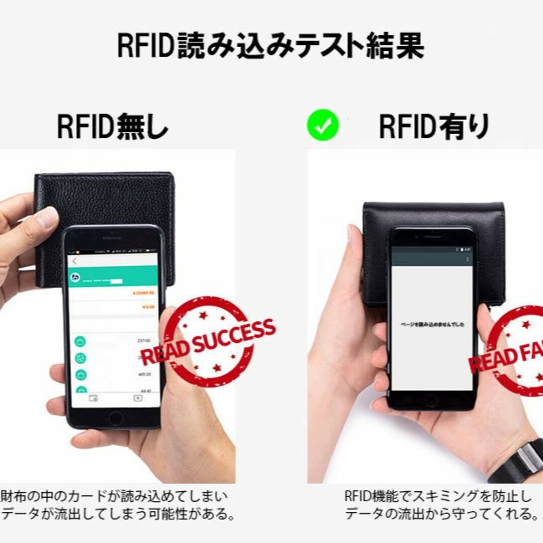 メンズ　レッド　牛分割革　二つ折り財布　折り畳み財布　スキミング防止　RFID メンズのファッション小物(折り財布)の商品写真