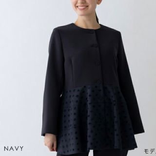 ソーノ(Sono)の1  sono ネイビー　チュニックレディジャケット　Dot JACQUARD(ノーカラージャケット)