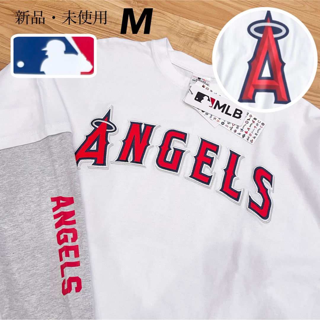 【M】MLB公式エンゼルスユニフォーム風ビッグシルエット長袖Tシャツ●綿100%