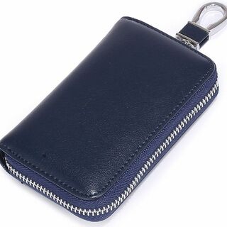 紺色　牛分割革　キーケース　カードポケット付き　ラージ　多収納(キーケース)