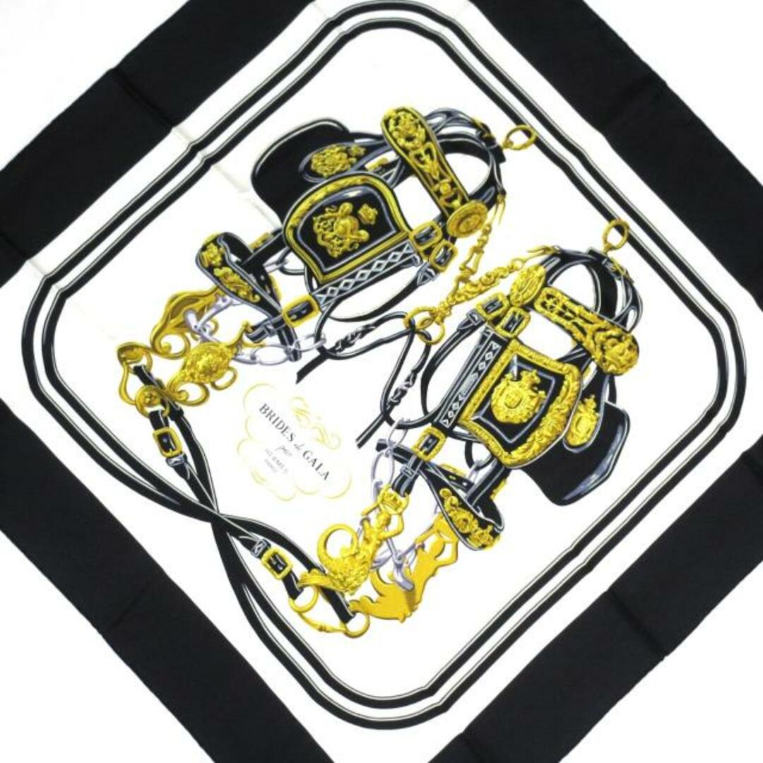 エルメス スカーフ カレ90 黒×白×マルチバンダナ/スカーフ