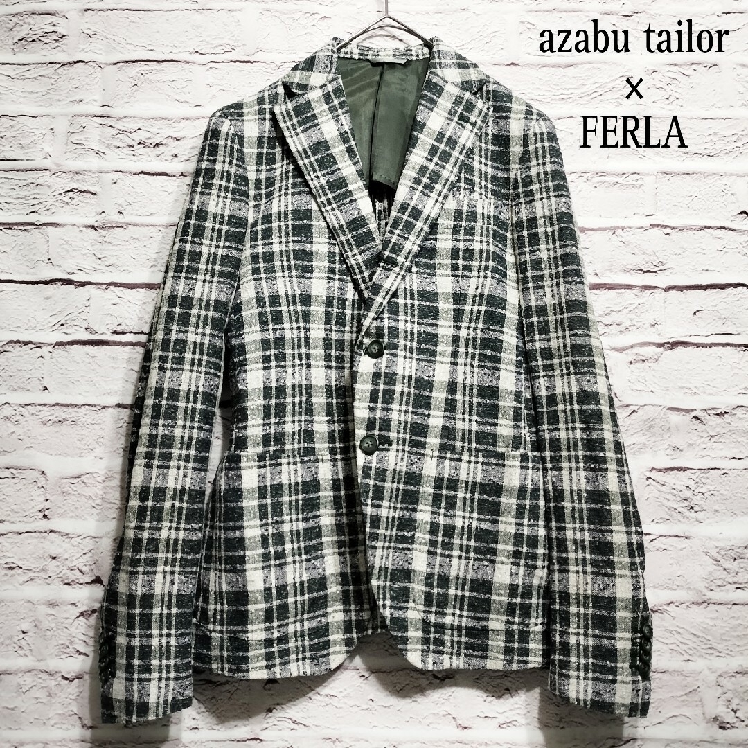 グリーンampホワイト素材【ネップ地】azabu tailor×FERLA リネン テーラードジャケット