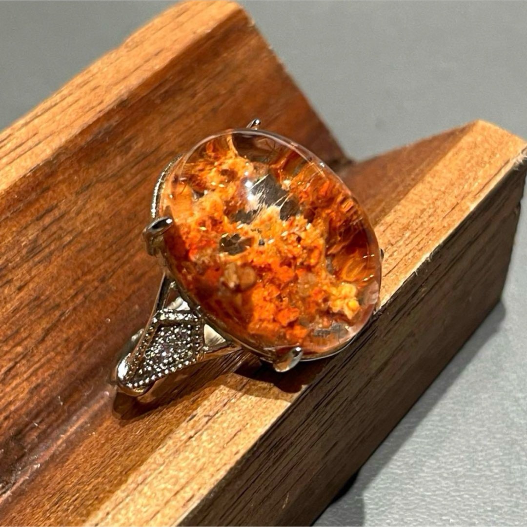 激レア❗️オレンジガーデンクォーツ・ゴールデンルチルクォーツ共生天然石指輪リング レディースのアクセサリー(リング(指輪))の商品写真