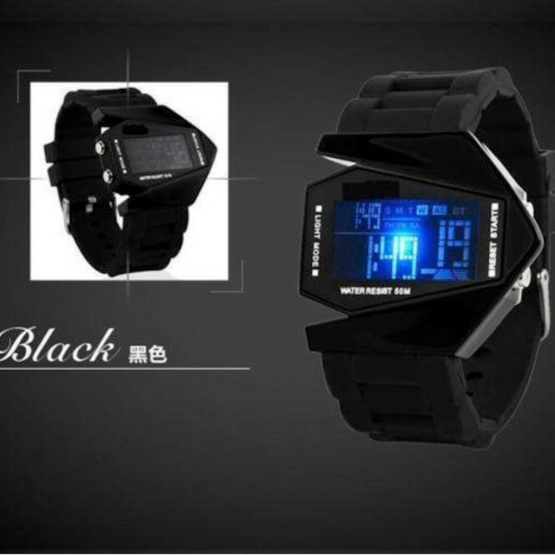 新品  多機能 デジタルウォッチ LED 5色ライト  黒 メンズの時計(腕時計(デジタル))の商品写真
