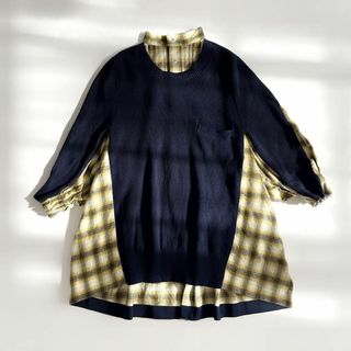 サカイ(sacai)の美品　sacai サカイ 異素材 プリーツ ピンタック　ニット ドッキングシャツ(シャツ/ブラウス(長袖/七分))