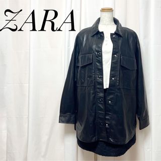 ザラ(ZARA)の美品✨ZARA ザラ レザージャケット フェイクレザー ブラック M ミドル丈(ライダースジャケット)