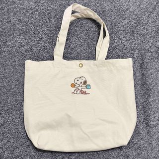 スヌーピー(SNOOPY)の新品　スヌーピー　トートバッグ　刺繍　PEANUTS 白　クッキー　水色(トートバッグ)