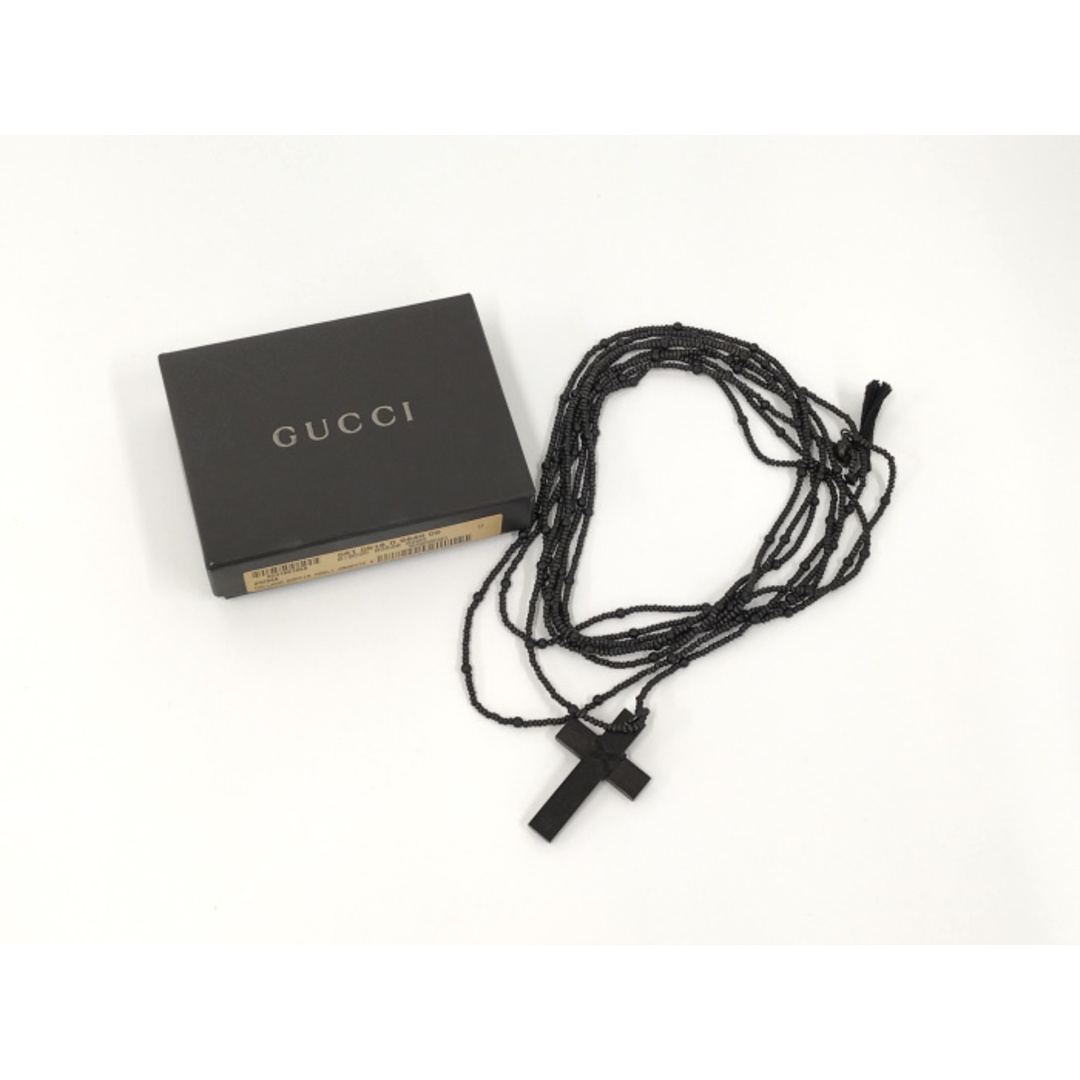 GUCCI - GUCCI クロス ネックレス ウッドチェーン ブラックの GUCCI - GUCCI クロス ネックレス ウッドチェーン ブラックの