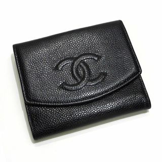 シャネル(CHANEL)のCHANEL Wホック 二つ折り コンパクト財布 ココマーク キャビアスキン(財布)