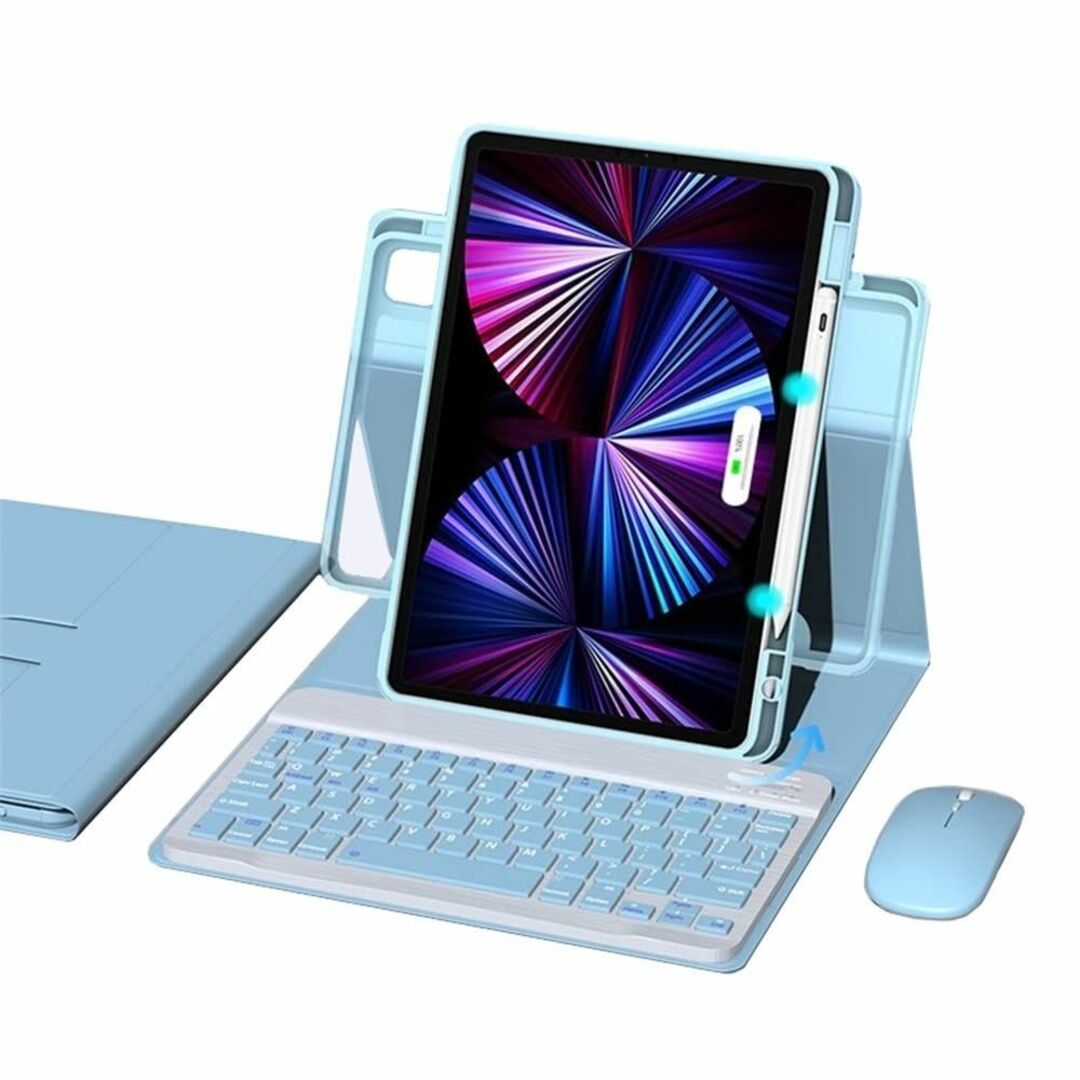 【サイズ:iPadAir4/Air5/iPadPro11_色:ブルー】360度回タブレット