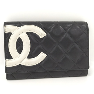 シャネル(CHANEL)のCHANEL 二つ折り財布 カンボンライン ラムスキン レザー ブラック(財布)