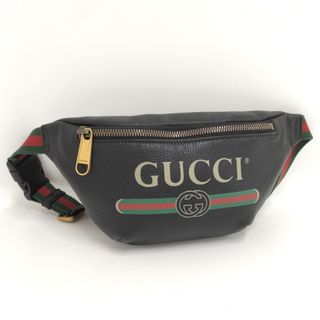 グッチ(Gucci)のGUCCI ボディバッグ ロゴプリント シェリーライン レザー ブラック(ボディバッグ/ウエストポーチ)