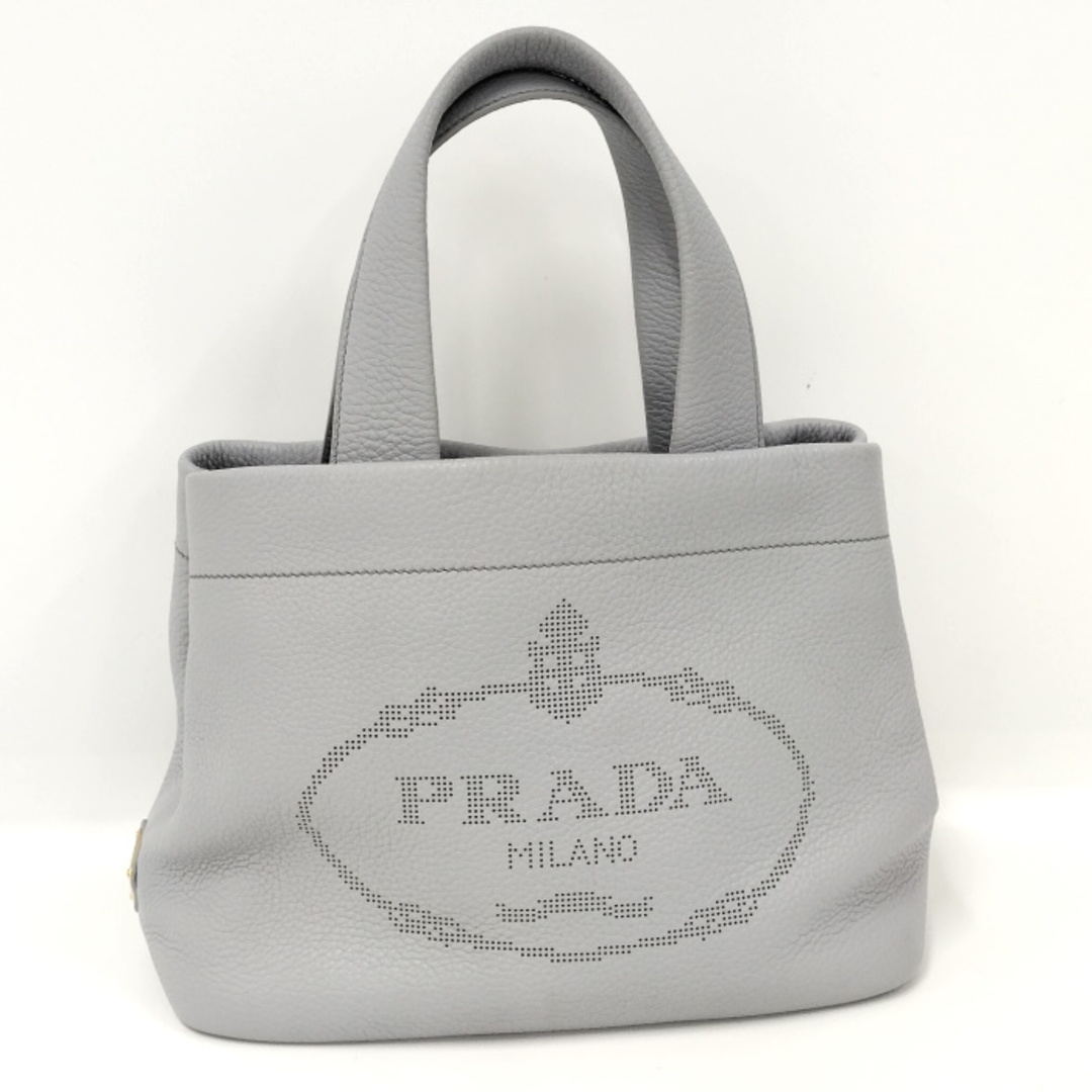 PRADA トートバック ロゴ レザー グレー 1BG390レザーサイズ