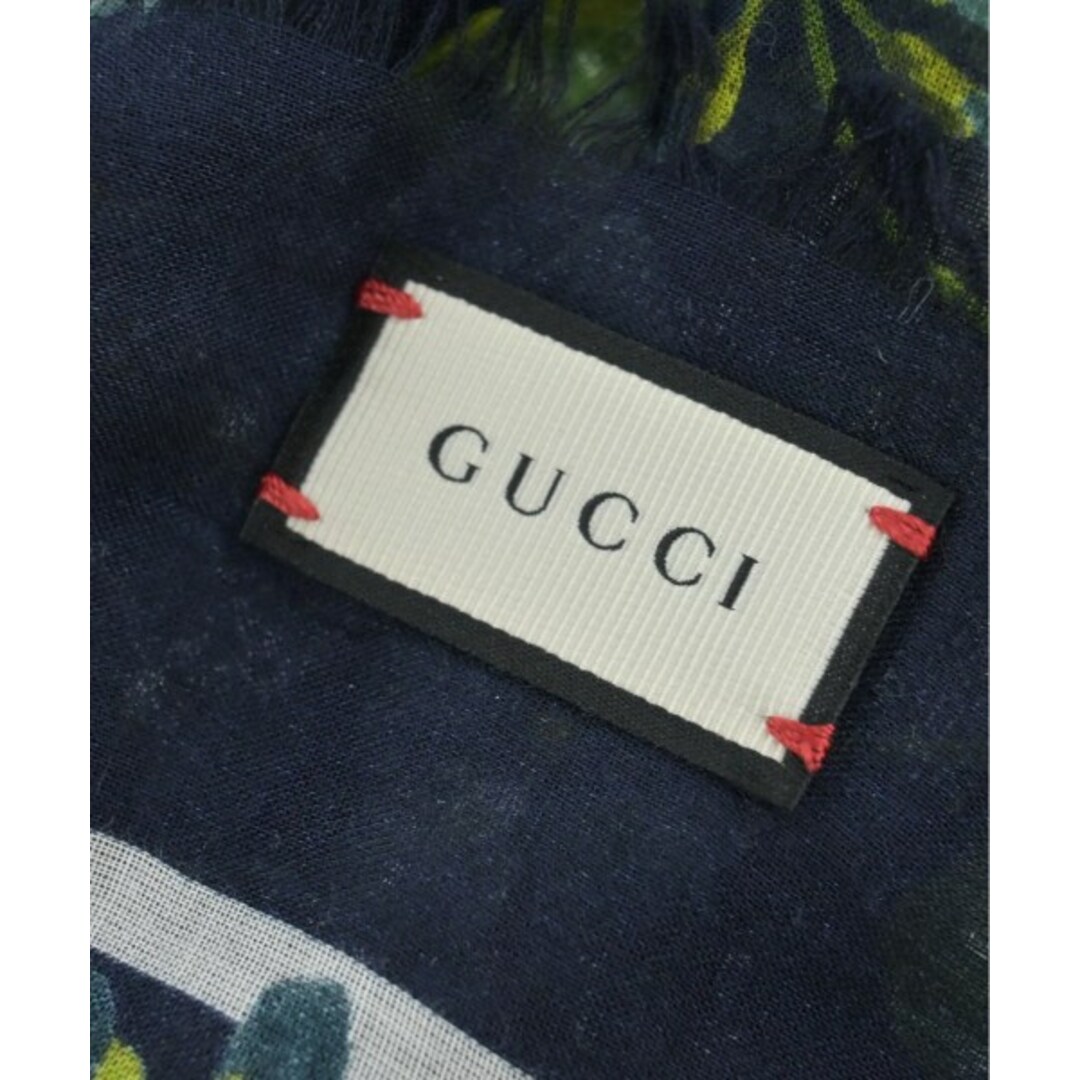 Gucci(グッチ)のGUCCI グッチ ストール - 濃紺x水色系x緑系等(花柄) 【古着】【中古】 レディースのファッション小物(ストール/パシュミナ)の商品写真