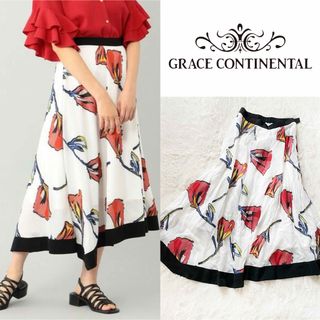 グレースコンチネンタル(GRACE CONTINENTAL)の【美品】グレースコンチネンタル　フラワーJQスカート　定価4.6万　刺繍　36(ロングスカート)