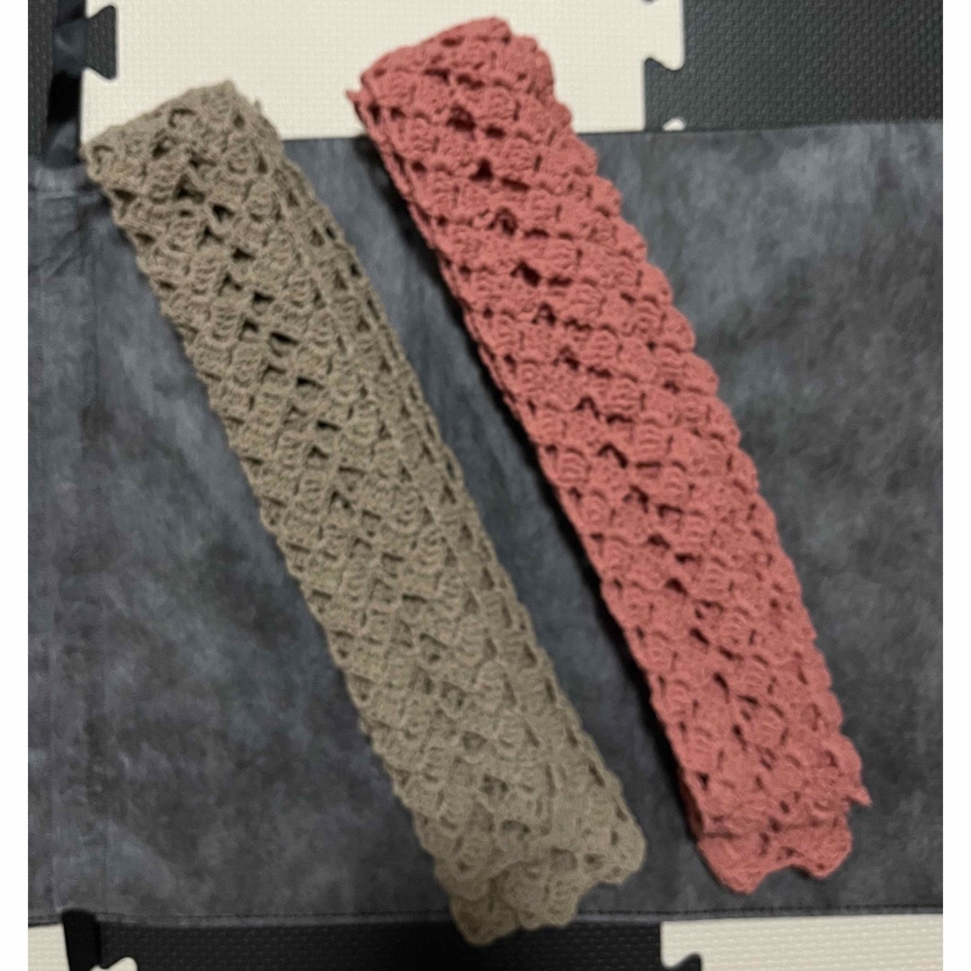 手編みマフラー2点 ハンドメイドのファッション小物(マフラー/ストール)の商品写真