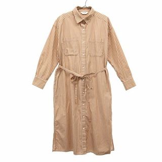 メーカーズシャツカマクラ ビス コラボ ストライプ 長袖 シャツワンピース M ブラウン Maker's Shirt 鎌倉 VIS レディース 古着 【231217】(その他)