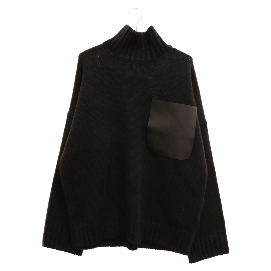 J.W.ANDERSON ジェー ダブリュー アンダーソン 23AW LEATHER PATCH POCKET SWEATER レザーパッチ ハイネック ニットセーター ブラック KW0976655センチ肩幅