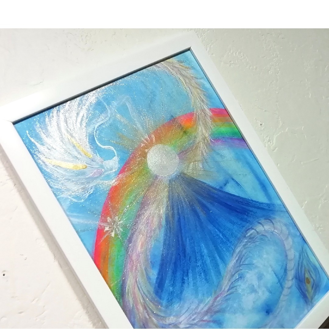 絵画（スピリチュアル) 虹の光を浴びる緑の龍 - 絵画