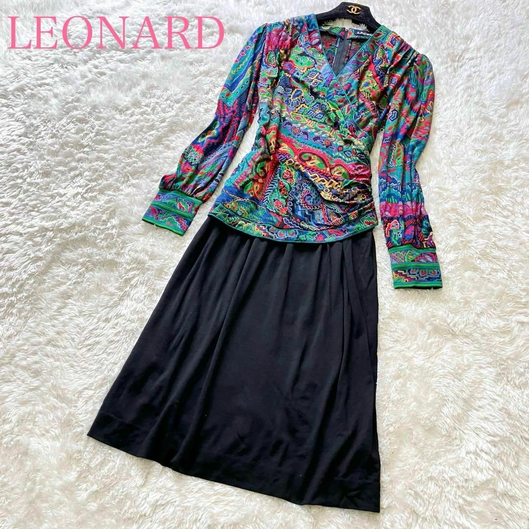 LEONARD - レオナール カシュクールロングワンピース M 花柄