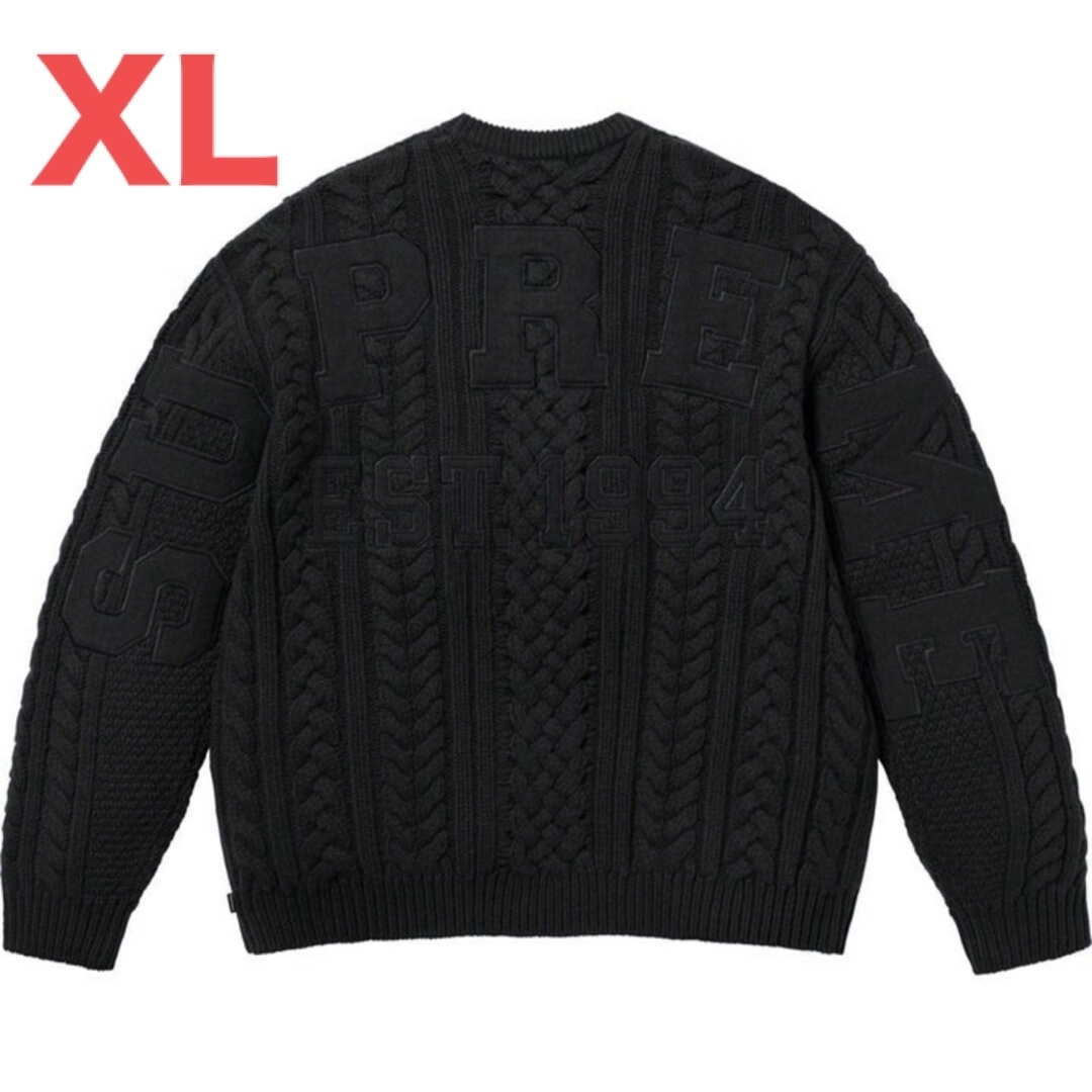 Supreme Applique Cable Knit Sweater 黒 XL