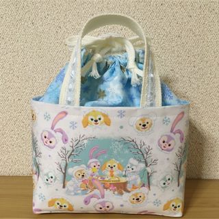 No.51  保冷ランチバッグ　持ち手付きお弁当袋　ハンドメイド(ランチボックス巾着)