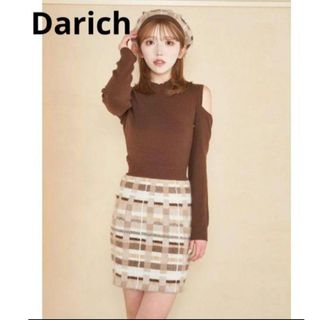 ダーリッチ(Darich)の【一点限定】Darich ツイードチェックニットワンピース ブラウン 冬 可愛い(ひざ丈ワンピース)