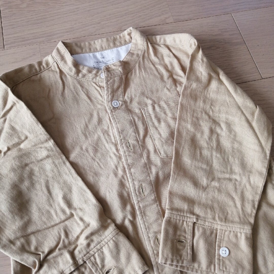 MUJI (無印良品)(ムジルシリョウヒン)のノーカラーネルシャツ キッズ/ベビー/マタニティのキッズ服男の子用(90cm~)(Tシャツ/カットソー)の商品写真