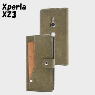 エクスペリア(Xperia)のXperia XZ3：スライド カードホルダー付き 手帳型 ケース★グリーン(Androidケース)