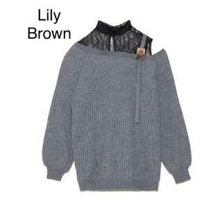リリーブラウン(Lily Brown)のLily Brown レース切替ワンショルニット(ニット/セーター)