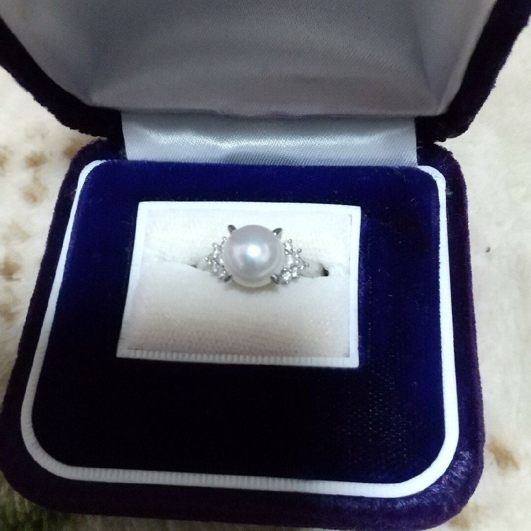 レディースアコヤ真珠、ダイヤ付き指輪。