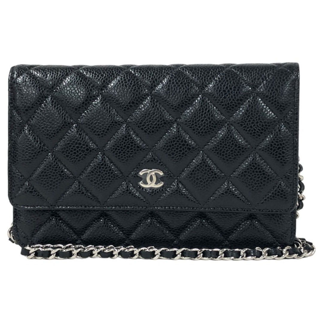 約25cmショルダーシャネル CHANEL マトラッセチェーンウォレット A33814 27番台 ブラック シルバー金具 キャビアスキン レディース ショルダーバッグ