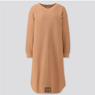 ユニクロ(UNIQLO)のUNIQLO ワッフルVネックワンピース M(ロングワンピース/マキシワンピース)