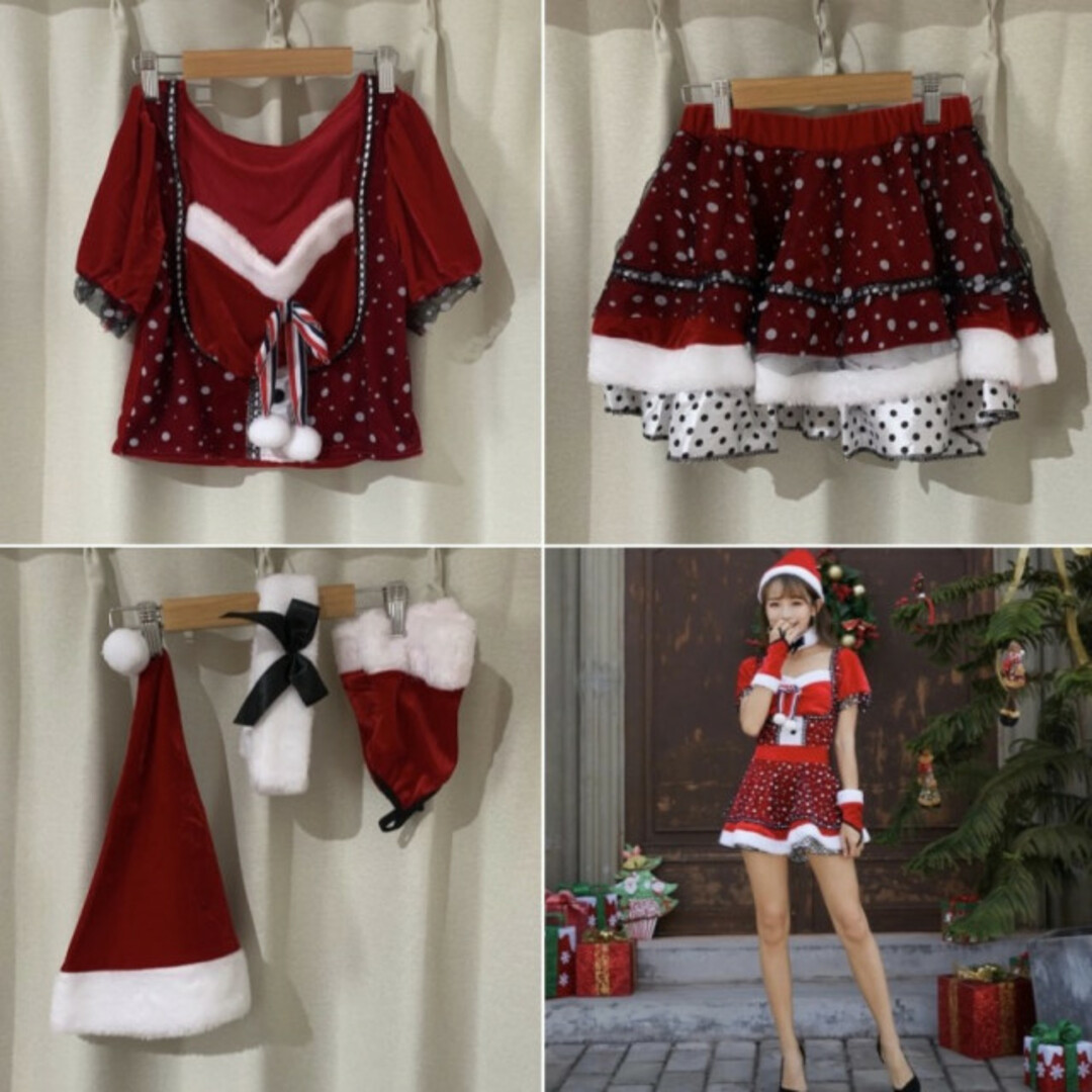 即発送‼️ドット柄 セットアップスカート サンタコス 最安値 可愛い クリスマス エンタメ/ホビーのコスプレ(衣装一式)の商品写真