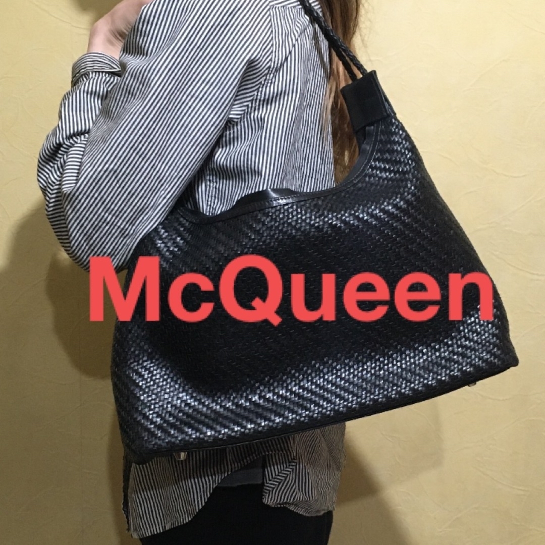■MQレア■ McQUEEN マックイーン 黒 編み込み レザーバッグMQレア