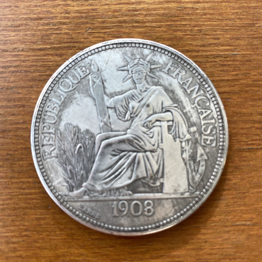 貨幣フランス領インドシナ貿易銀　シルバー　銀貨　コイン　1ピアストル　1908年