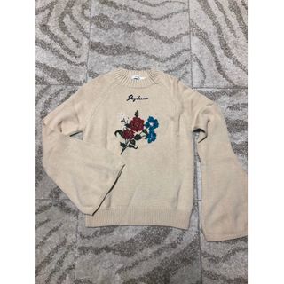 マウジー(moussy)の【美品】MOUSSY マウジー★ボリューム袖花柄セーター ニット F・ベージュ(ニット/セーター)