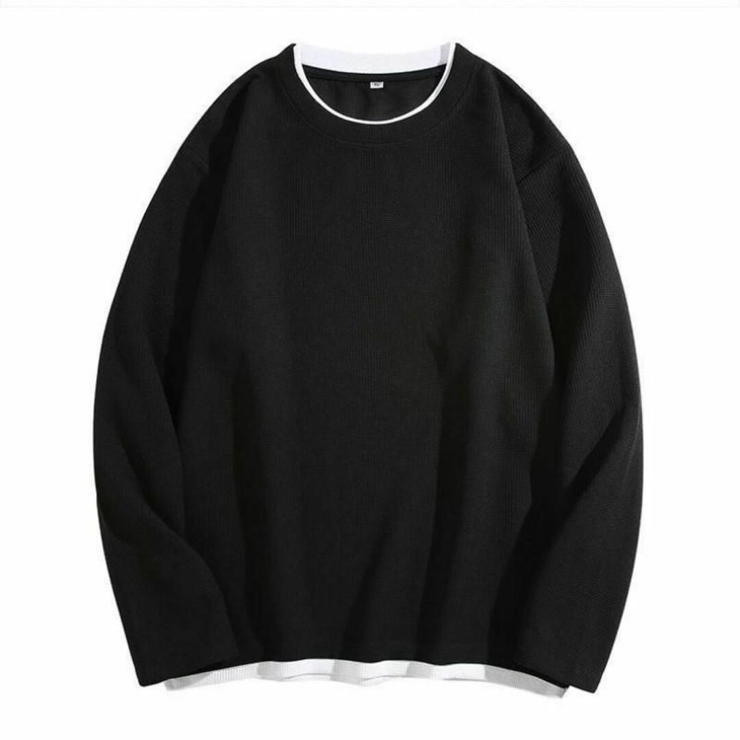 XLサイズ トップス 長T ブラック 黒シャツ ロングシーズン インナー 無地 メンズのトップス(Tシャツ/カットソー(七分/長袖))の商品写真