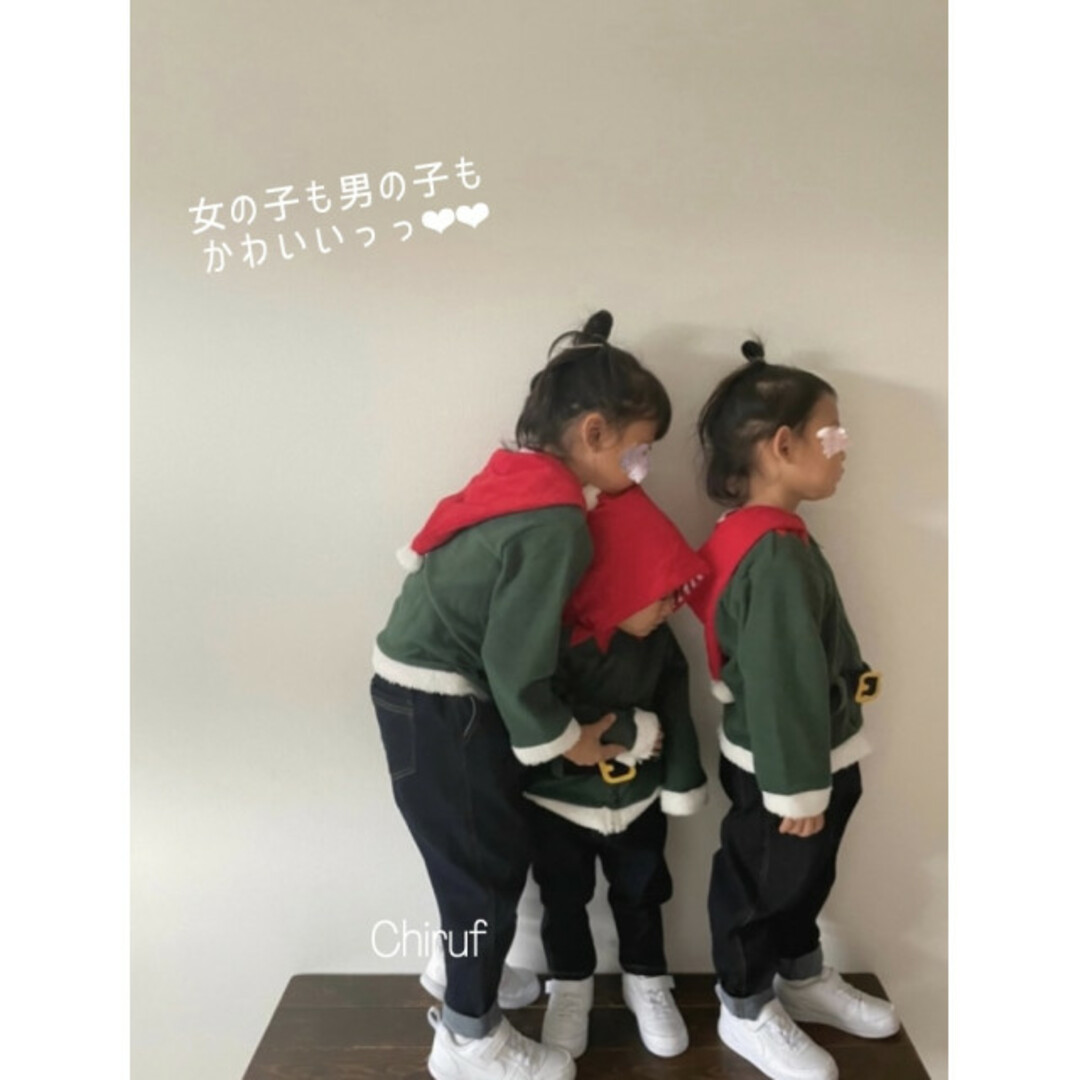 子供服 90 エルフ もこもこパーカー 緑 グリーン コスプレ 可愛い 人気 キッズ/ベビー/マタニティのキッズ服女の子用(90cm~)(ジャケット/上着)の商品写真