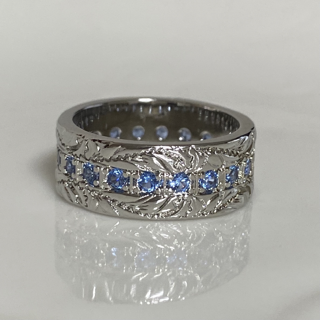 【高級CZダイヤ】ブルー ハワジュ 南国 シルバー 幅広 リング レディースのアクセサリー(リング(指輪))の商品写真