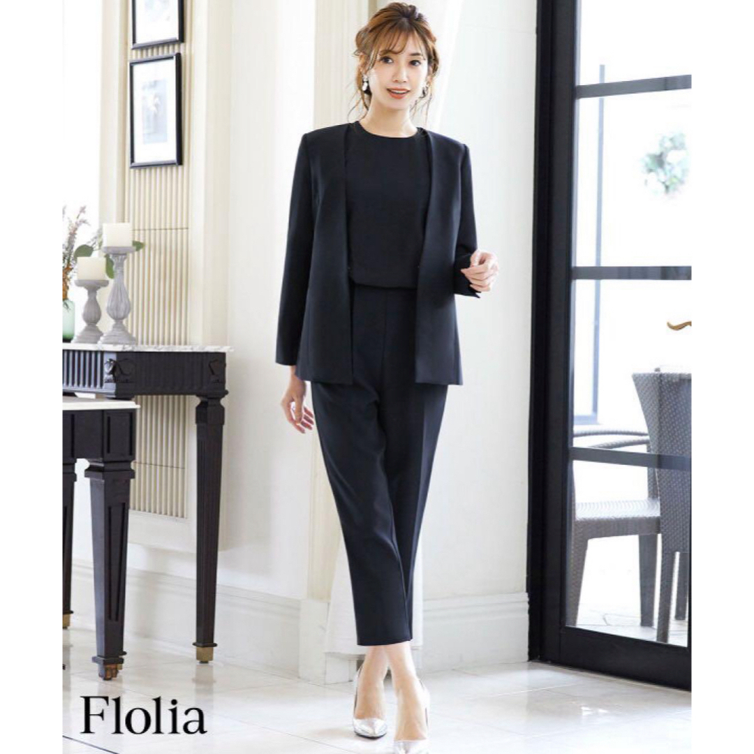 Flolia(フロリア)の【自宅で洗える】ノーカラージャケット＆オールインワンパンツドレスの2点セット レディースのフォーマル/ドレス(スーツ)の商品写真