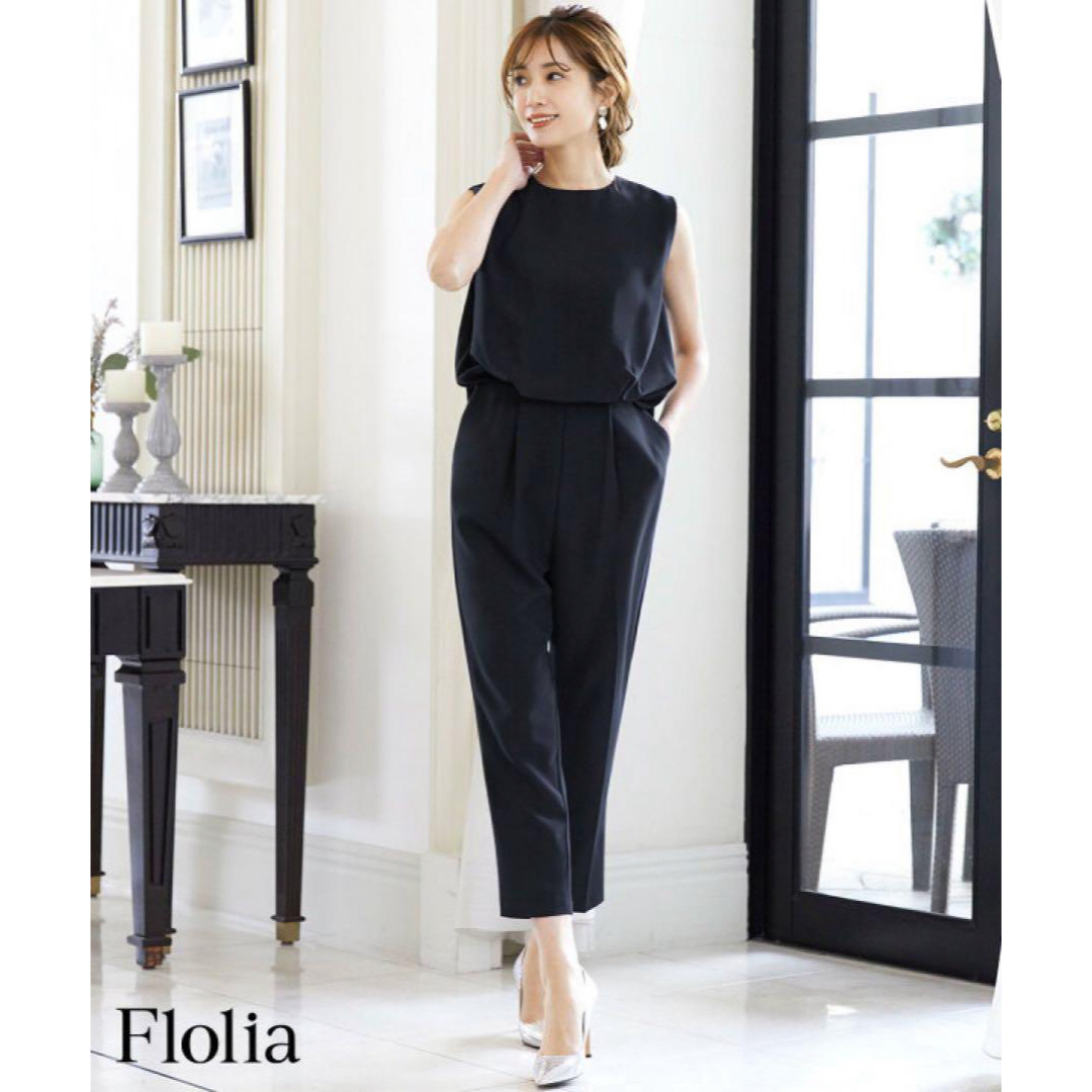 Flolia(フロリア)の【自宅で洗える】ノーカラージャケット＆オールインワンパンツドレスの2点セット レディースのフォーマル/ドレス(スーツ)の商品写真