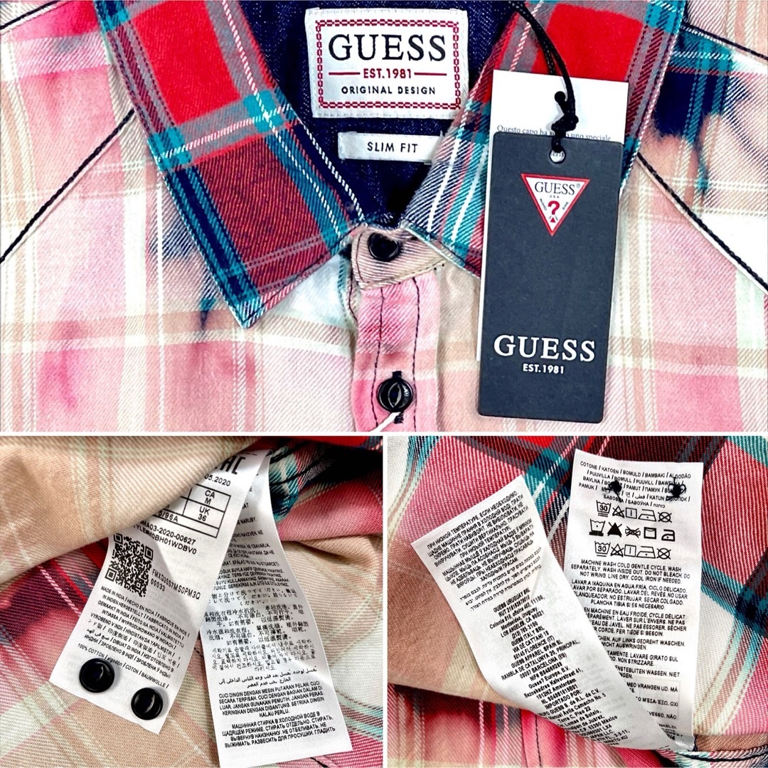 GUESS(ゲス)の新品 ゲス ブリーチ ケミカルウォッシュ チェック ウエスタン フランネルシャツ メンズのトップス(シャツ)の商品写真