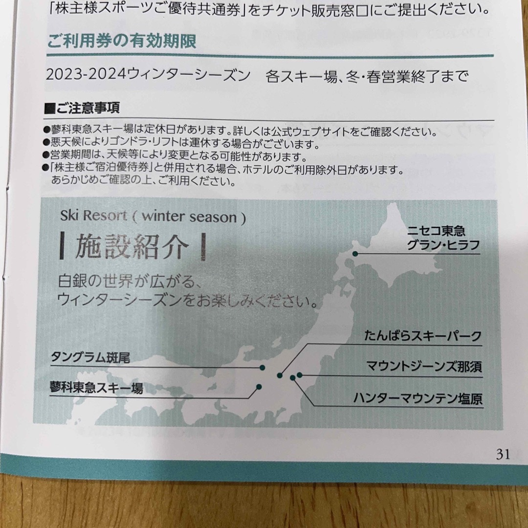 東急不動産 スポーツ優待共通券（２枚） ニセコ・斑尾等のリフト券