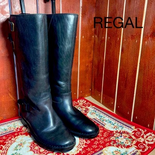 リーガル(REGAL)のREGALロングブーツ黒レザーベルト付き23.5cm(ブーツ)