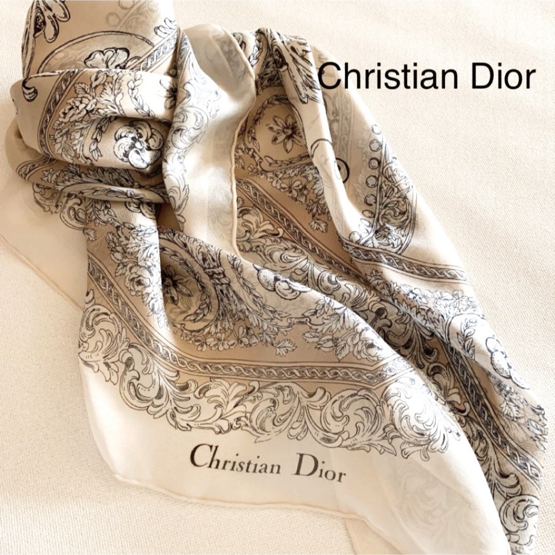 Christian Dior(クリスチャンディオール)の◆Christian Dior クリスチャン ディオール ベージュスカーフ 繊細 レディースのファッション小物(バンダナ/スカーフ)の商品写真