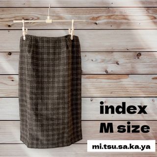 インデックス(INDEX)のINDEX インデックス　タイトスカート　ミモレ丈　ウィンドウペン柄　Mサイズ(ひざ丈スカート)