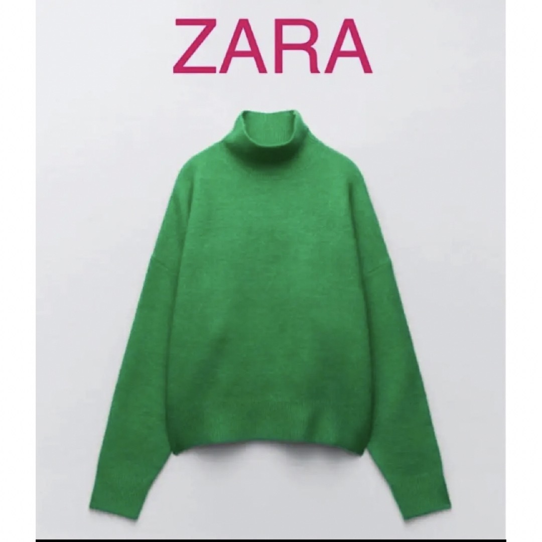 新品 ZARA ザラ ハイネックニットセーター グリーン 緑 XLニット/セーター